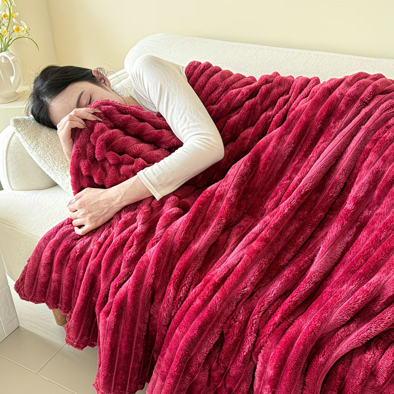 Faux Rabbit Fur Throw Blanket – Double-Layer, All-Season Comfort for Home & Outdoors